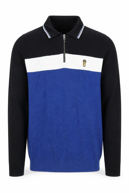 Next Men Blue Black Colour Block Cotton Half Zip Jumper Size S