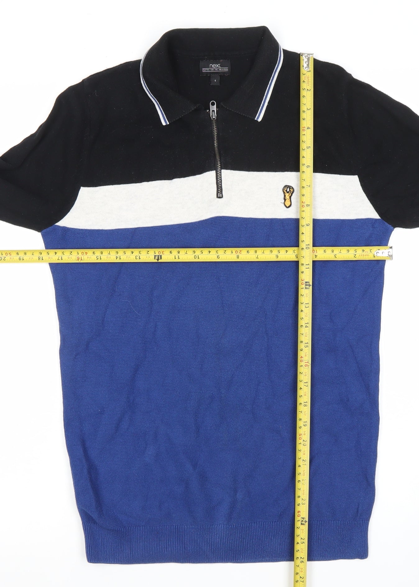 Next Men Blue Black Colour Block Cotton Half Zip Jumper Size S