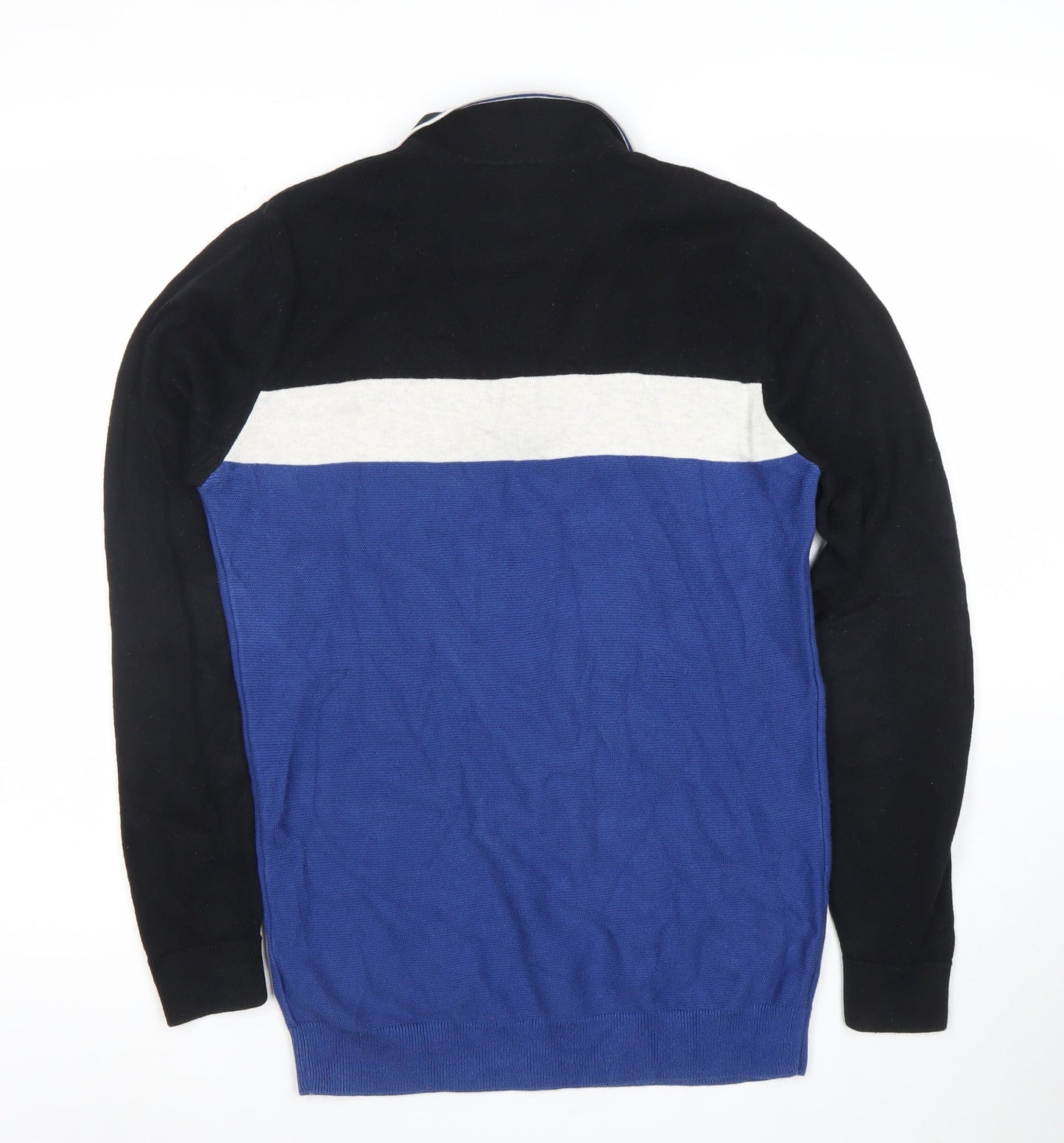 Next Men Blue Black Colour Block Cotton Half Zip Jumper Size S