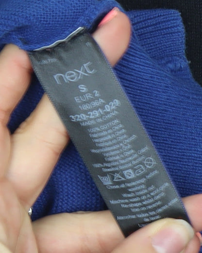 Next Men Blue Black Colour Block Cotton Half Zip Jumper Size S