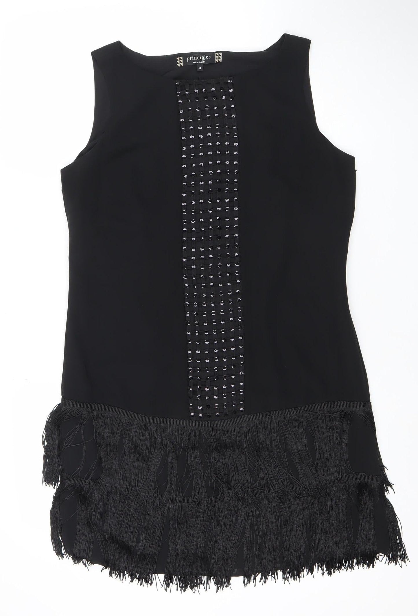 Principles by Ben de Lisi Women's Black Size 12 Fringe Sequin Shift Dress
