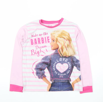 Barbie Girls Pink Long Sleeve Pyjama Top 7-8 Years Graphic Nightwear