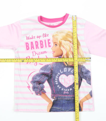Barbie Girls Pink Long Sleeve Pyjama Top 7-8 Years Graphic Nightwear