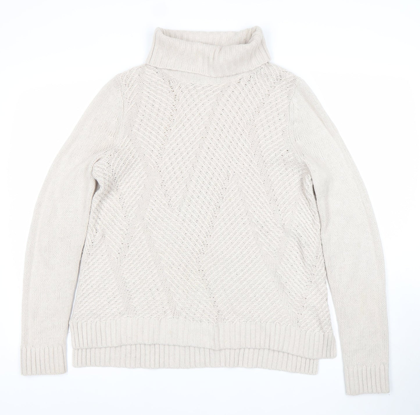 Maine New England Women's Beige Roll Neck Cable-Knit Jumper Size 12