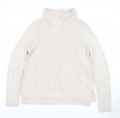 Maine New England Women's Beige Roll Neck Cable-Knit Jumper Size 12