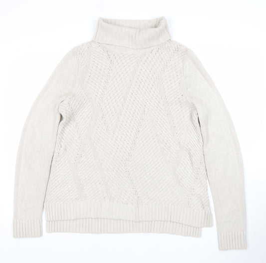 Maine New England Women's Beige Roll Neck Cable-Knit Jumper Size 12