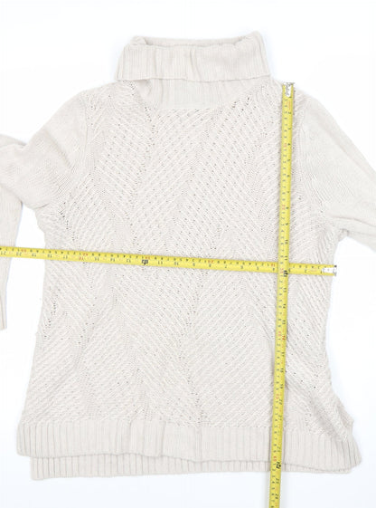 Maine New England Women's Beige Roll Neck Cable-Knit Jumper Size 12