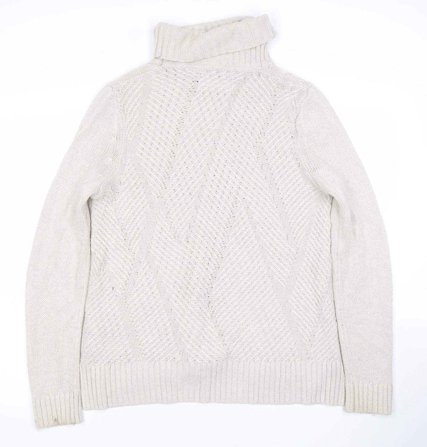 Maine New England Women's Beige Roll Neck Cable-Knit Jumper Size 12