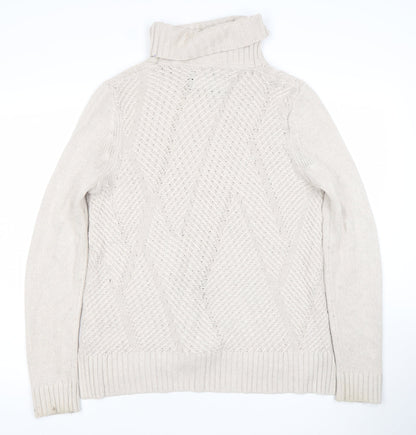 Maine New England Women's Beige Roll Neck Cable-Knit Jumper Size 12