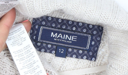 Maine New England Women's Beige Roll Neck Cable-Knit Jumper Size 12