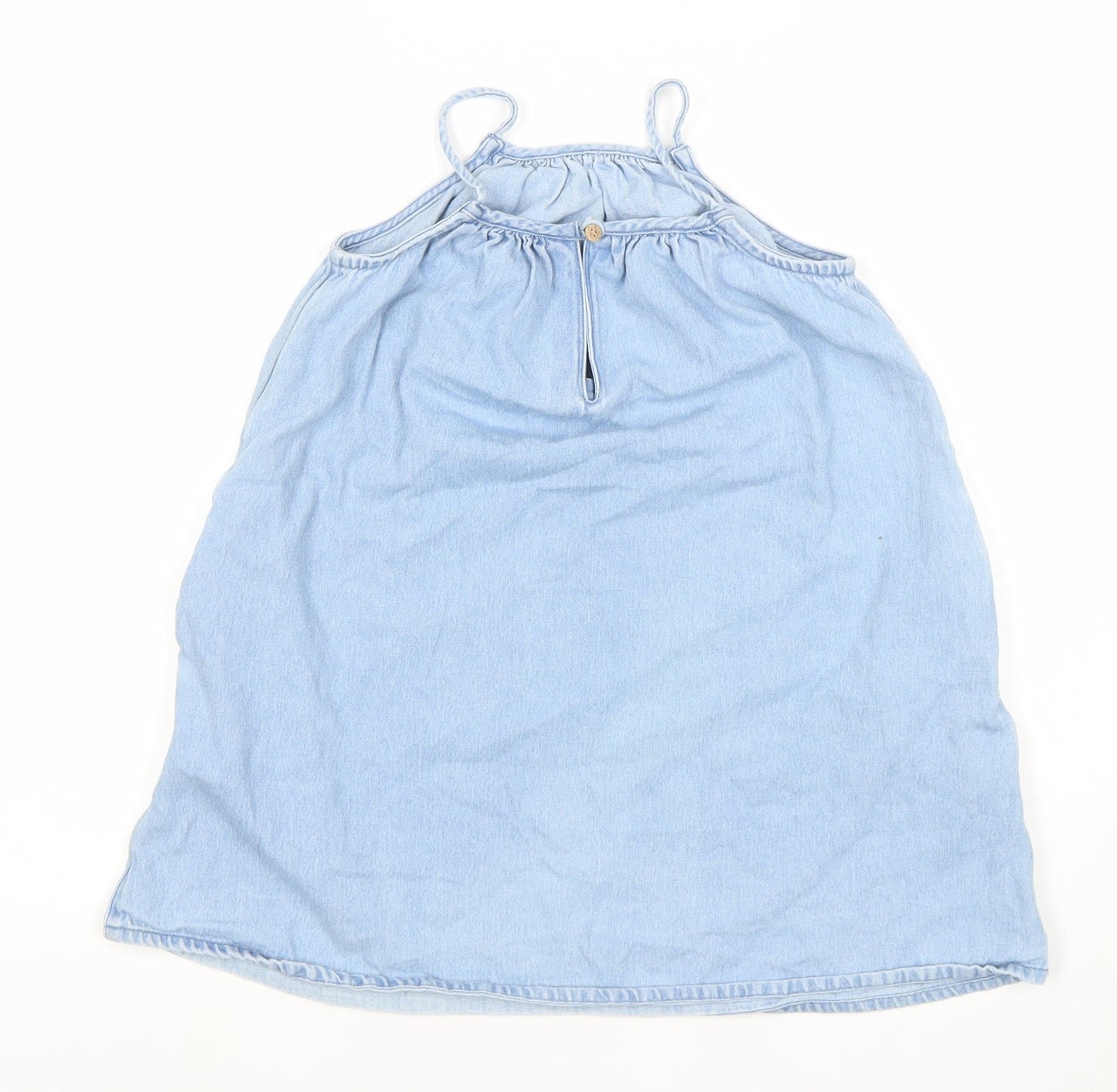 Next Girls Blue Cotton Denim Halter A-Line Summer Dress 7 Years