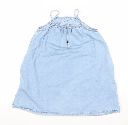 Next Girls Blue Cotton Denim Halter A-Line Summer Dress 7 Years