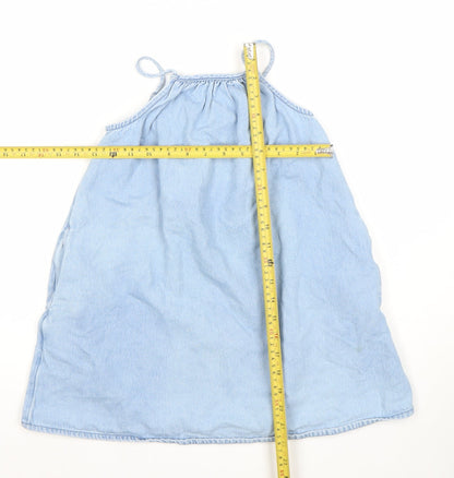 Next Girls Blue Cotton Denim Halter A-Line Summer Dress 7 Years
