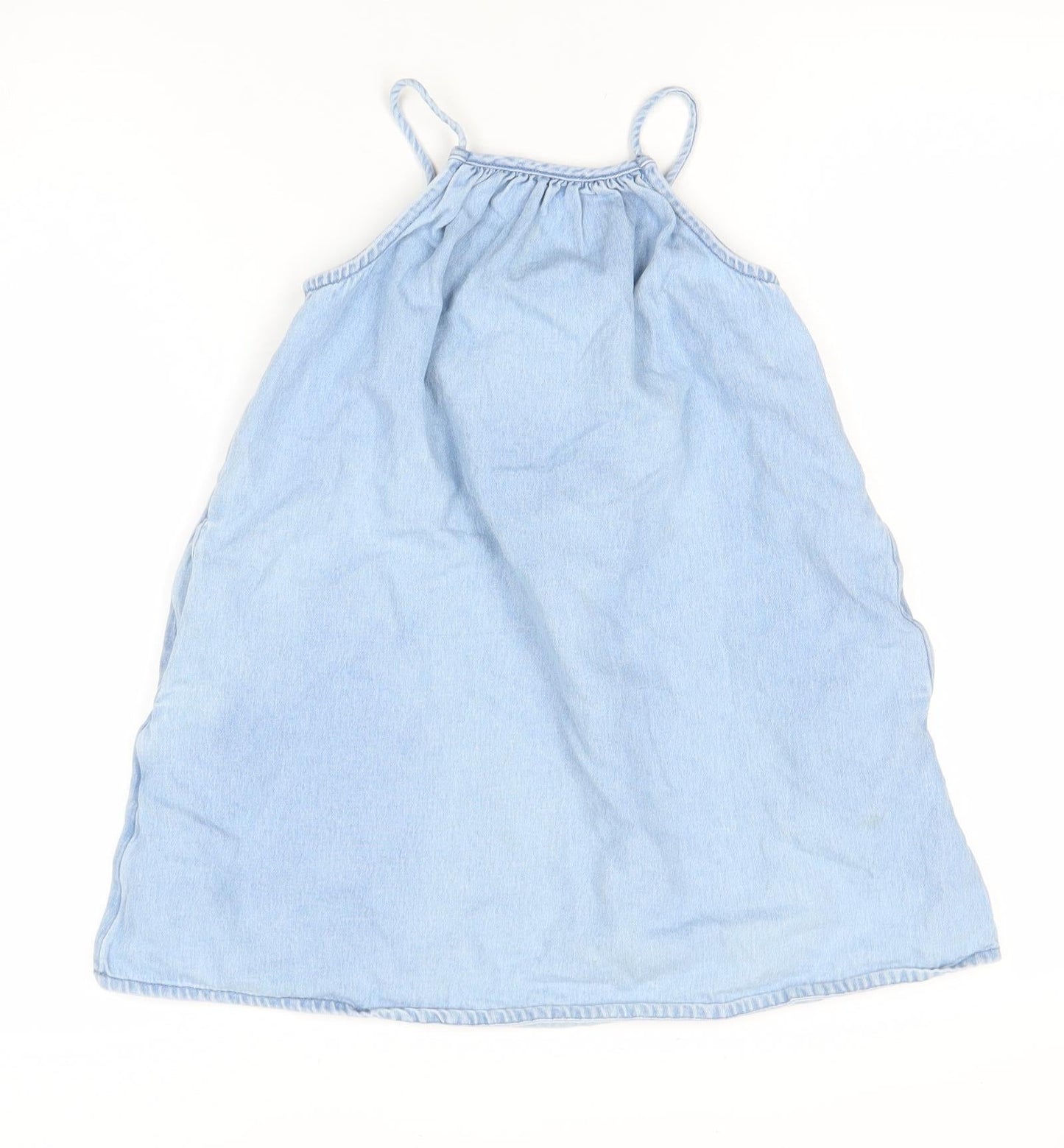 Next Girls Blue Cotton Denim Halter A-Line Summer Dress 7 Years