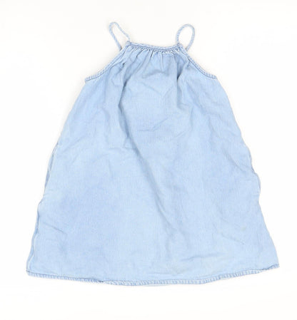 Next Girls Blue Cotton Denim Halter A-Line Summer Dress 7 Years