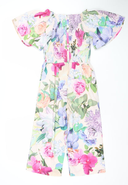 Angel & Rocket Girls Pink Floral Jumpsuit 7 Years Polyester One-Piece