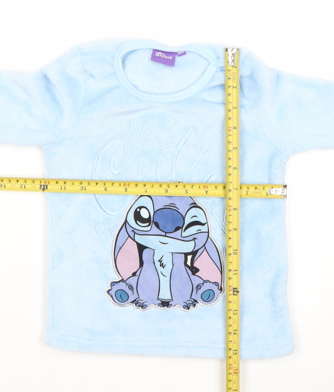 Disney Girls Blue Stitch Fleece Pyjama Top 9-10 Years Cute Winter Nightwear