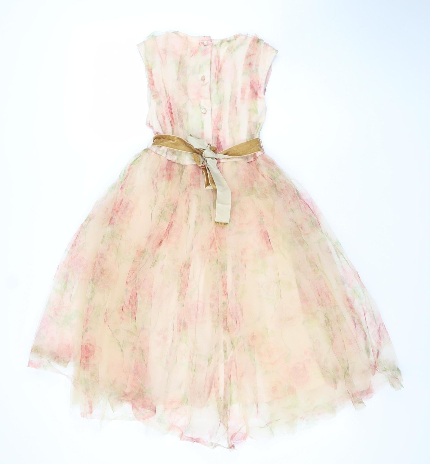Next Girls Beige Floral Hi-Low Dress 8 Years Fit & Flare Style