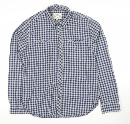 Jack Russell Men's Blue Check Cotton Button-Up Long Sleeve Shirt M