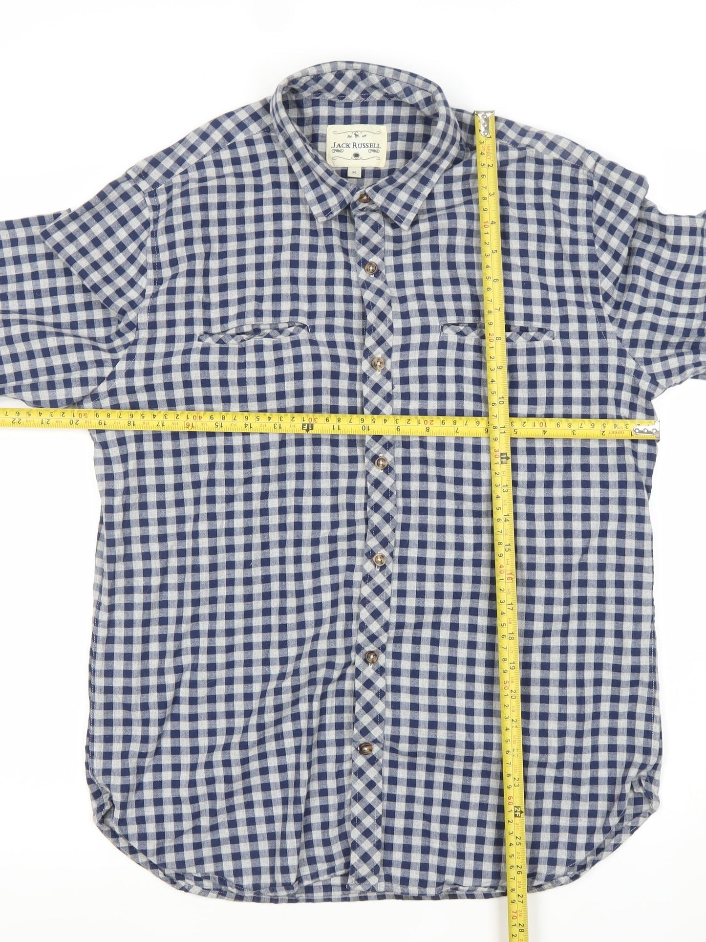 Jack Russell Men's Blue Check Cotton Button-Up Long Sleeve Shirt M