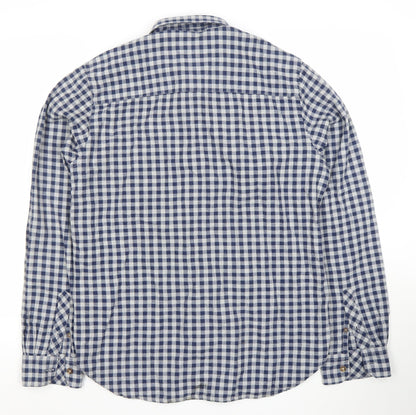 Jack Russell Men's Blue Check Cotton Button-Up Long Sleeve Shirt M
