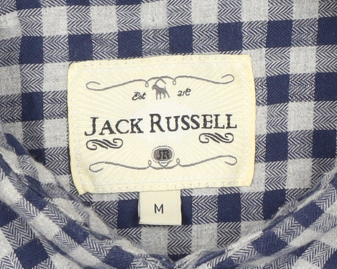 Jack Russell Men's Blue Check Cotton Button-Up Long Sleeve Shirt M