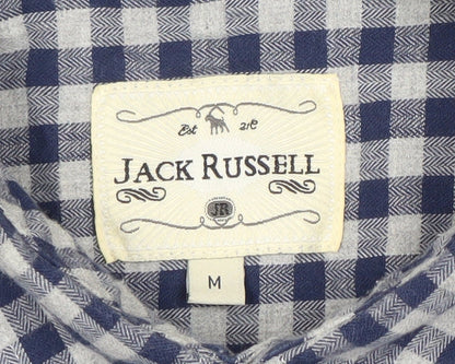 Jack Russell Men's Blue Check Cotton Button-Up Long Sleeve Shirt M