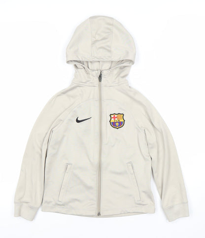 Nike Boys Beige FC Barcelona Full Zip Hoodie Size Small Dri-FIT Sportswear