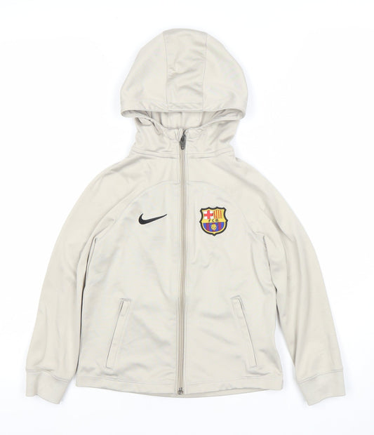 Nike Boys Beige FC Barcelona Full Zip Hoodie Size Small Dri-FIT Sportswear