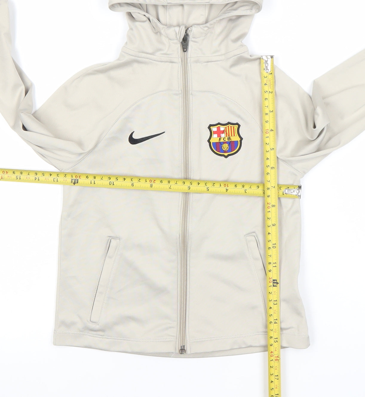 Nike Boys Beige FC Barcelona Full Zip Hoodie Size Small Dri-FIT Sportswear