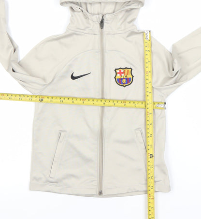 Nike Boys Beige FC Barcelona Full Zip Hoodie Size Small Dri-FIT Sportswear