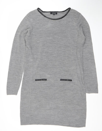 Mysty Women’s Grey Knit Jumper Dress M Long Sleeve Round Neck