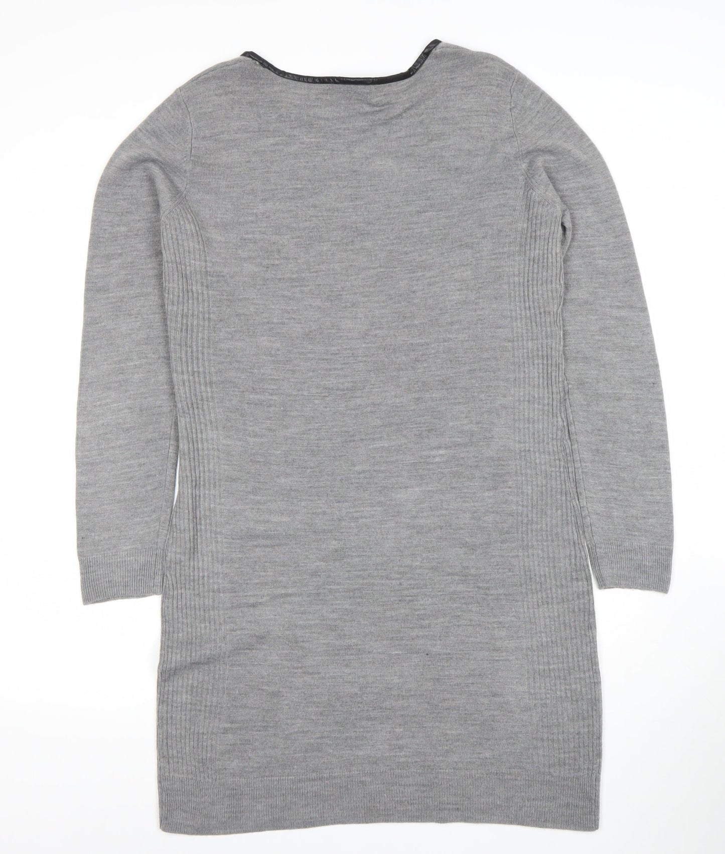 Mysty Women’s Grey Knit Jumper Dress M Long Sleeve Round Neck