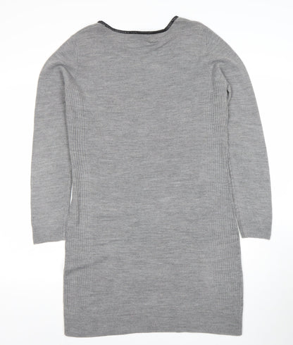 Mysty Women’s Grey Knit Jumper Dress M Long Sleeve Round Neck