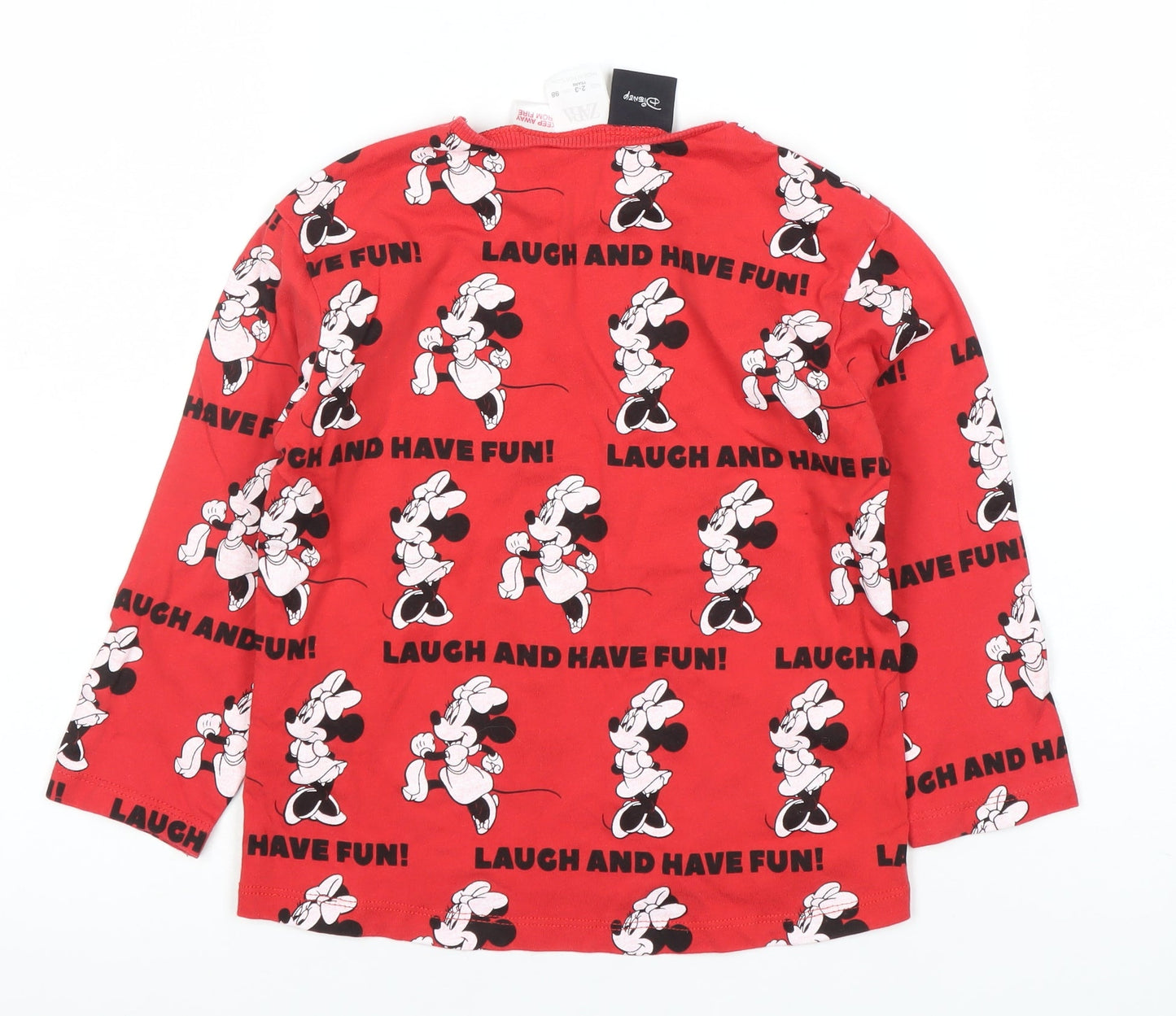 ZARA Girls Red Disney Minnie Mouse Long Sleeve T-Shirt 2-3 Years