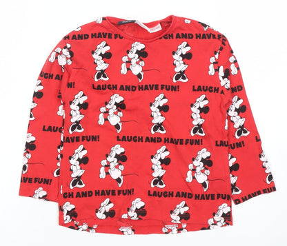 ZARA Girls Red Disney Minnie Mouse Long Sleeve T-Shirt 2-3 Years