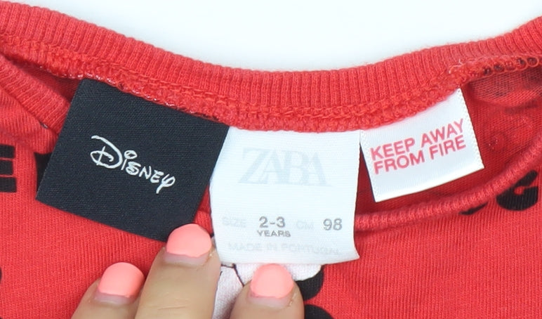 ZARA Girls Red Disney Minnie Mouse Long Sleeve T-Shirt 2-3 Years