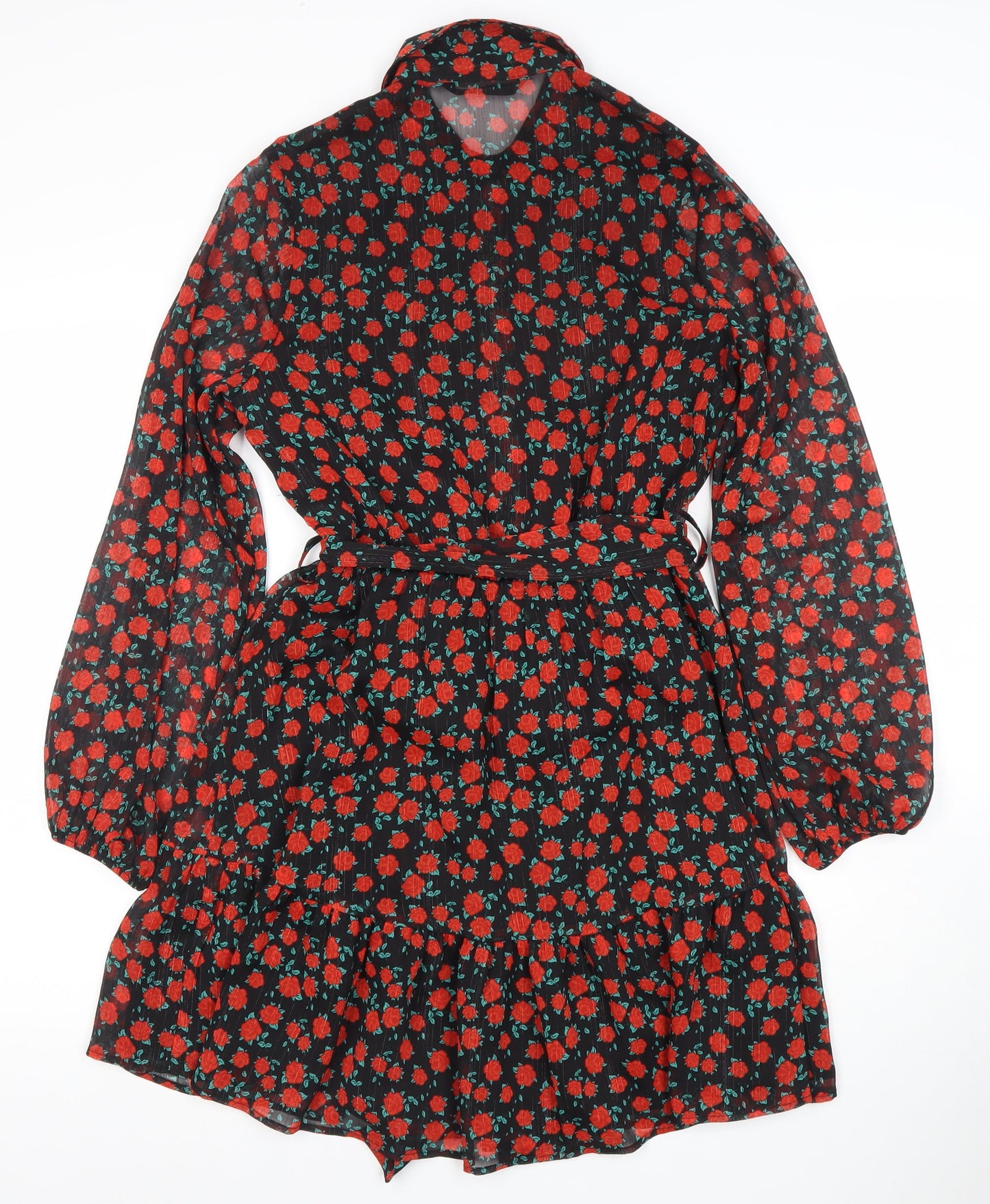 Dunnes Women Black Floral Fit & Flare Short Dress XS