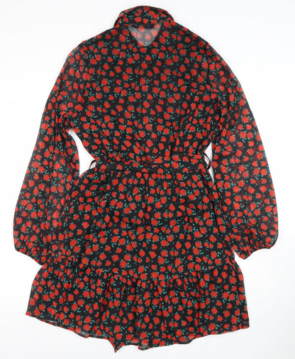 Dunnes Women Black Floral Fit & Flare Short Dress XS