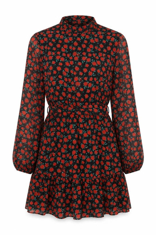 Dunnes Women Black Floral Fit & Flare Short Dress XS