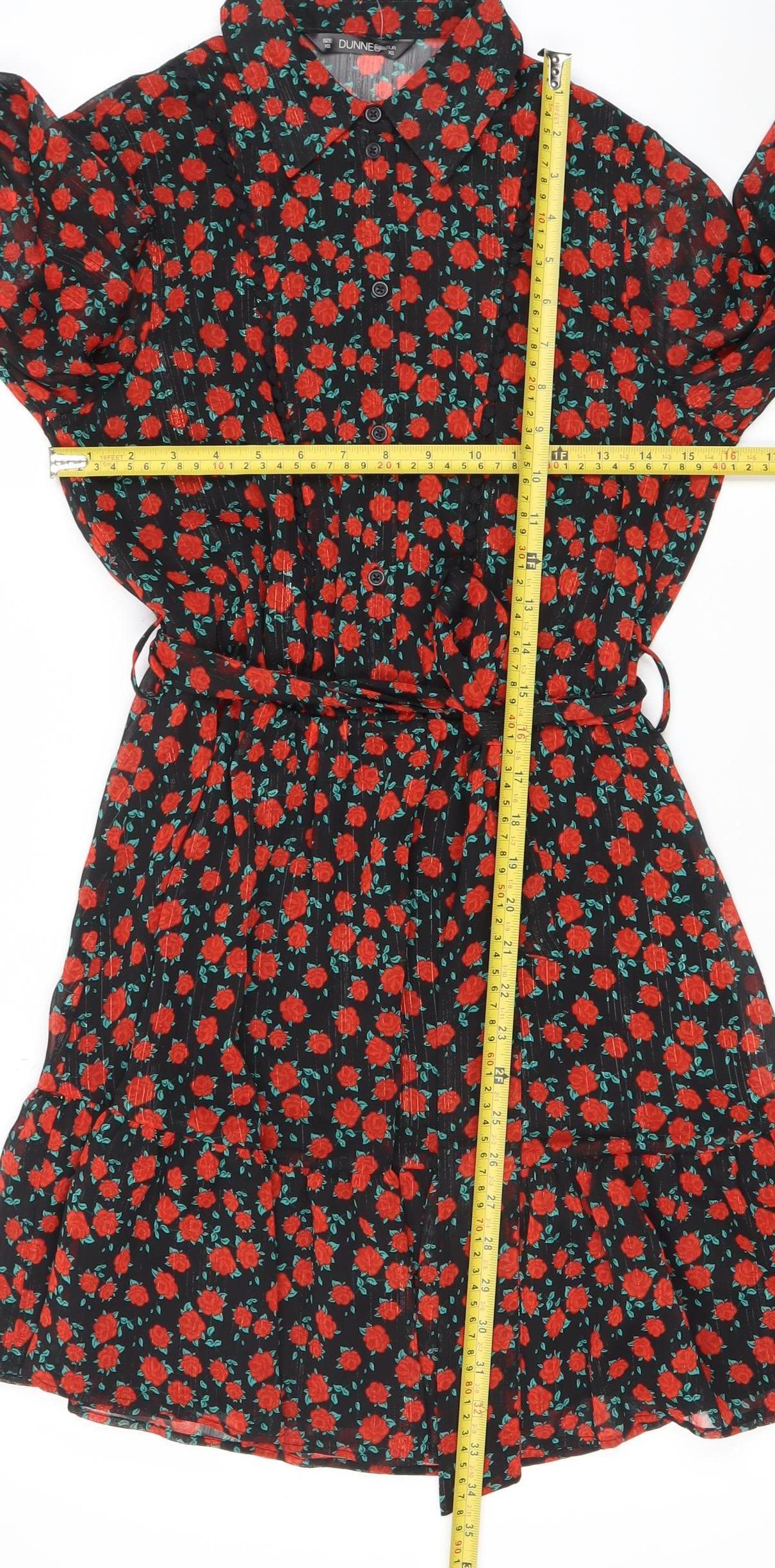 Dunnes Women Black Floral Fit & Flare Short Dress XS