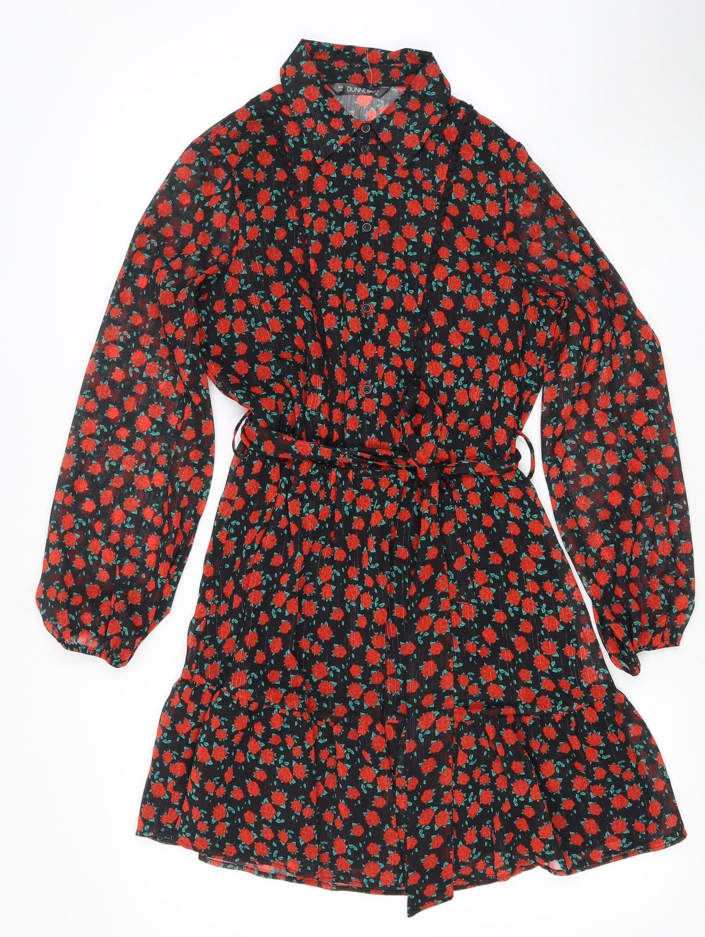 Dunnes Women Black Floral Fit & Flare Short Dress XS