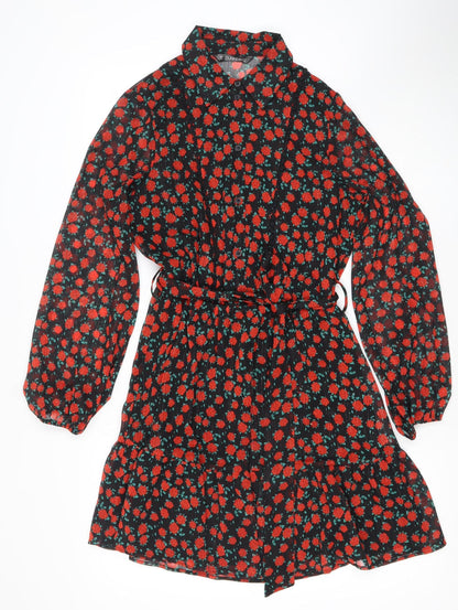 Dunnes Women Black Floral Fit & Flare Short Dress XS