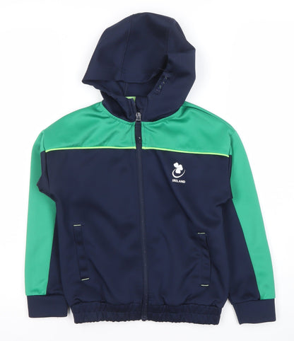 Dunnes Stores Boys Navy Green Full Zip Hoodie 6-7 Years Polyester Blend Ireland Logo