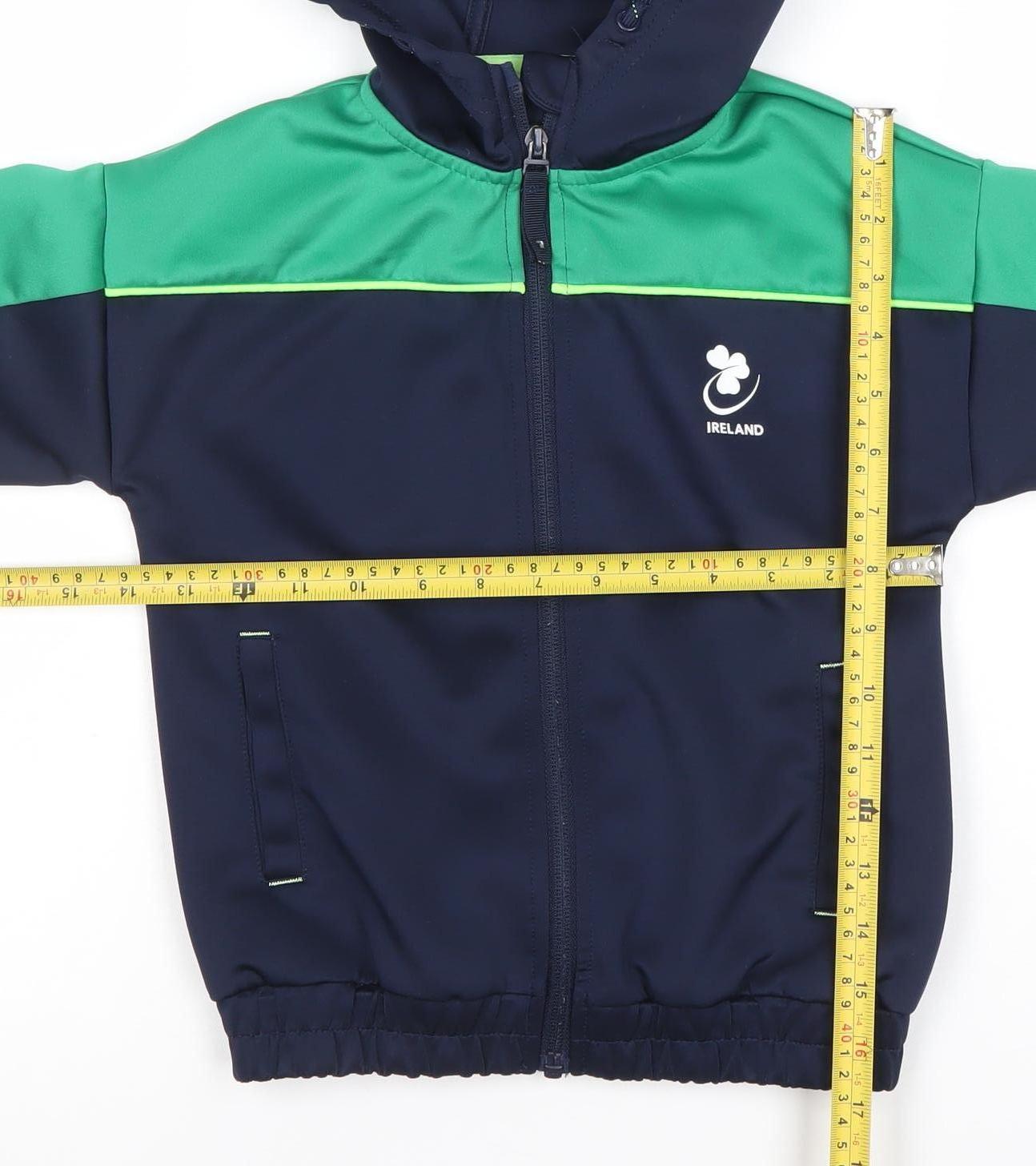 Dunnes Stores Boys Navy Green Full Zip Hoodie 6-7 Years Polyester Blend Ireland Logo
