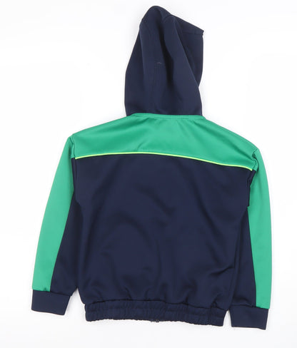 Dunnes Stores Boys Navy Green Full Zip Hoodie 6-7 Years Polyester Blend Ireland Logo