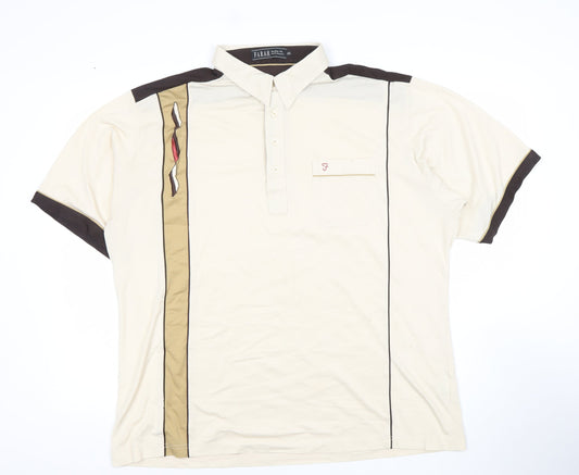 Farah Vintage Men’s Beige Brown Retro 2XL Polo Shirt Cotton Blend