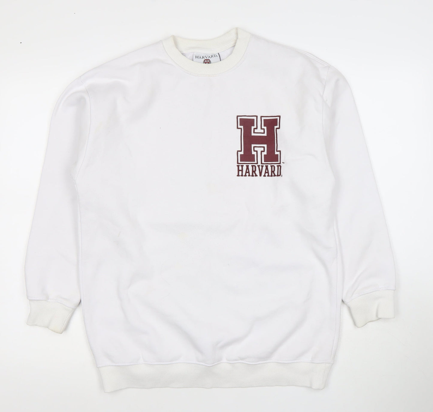 Harvard Mens White Crew Neck Pullover Sweatshirt Size S Regular Fit