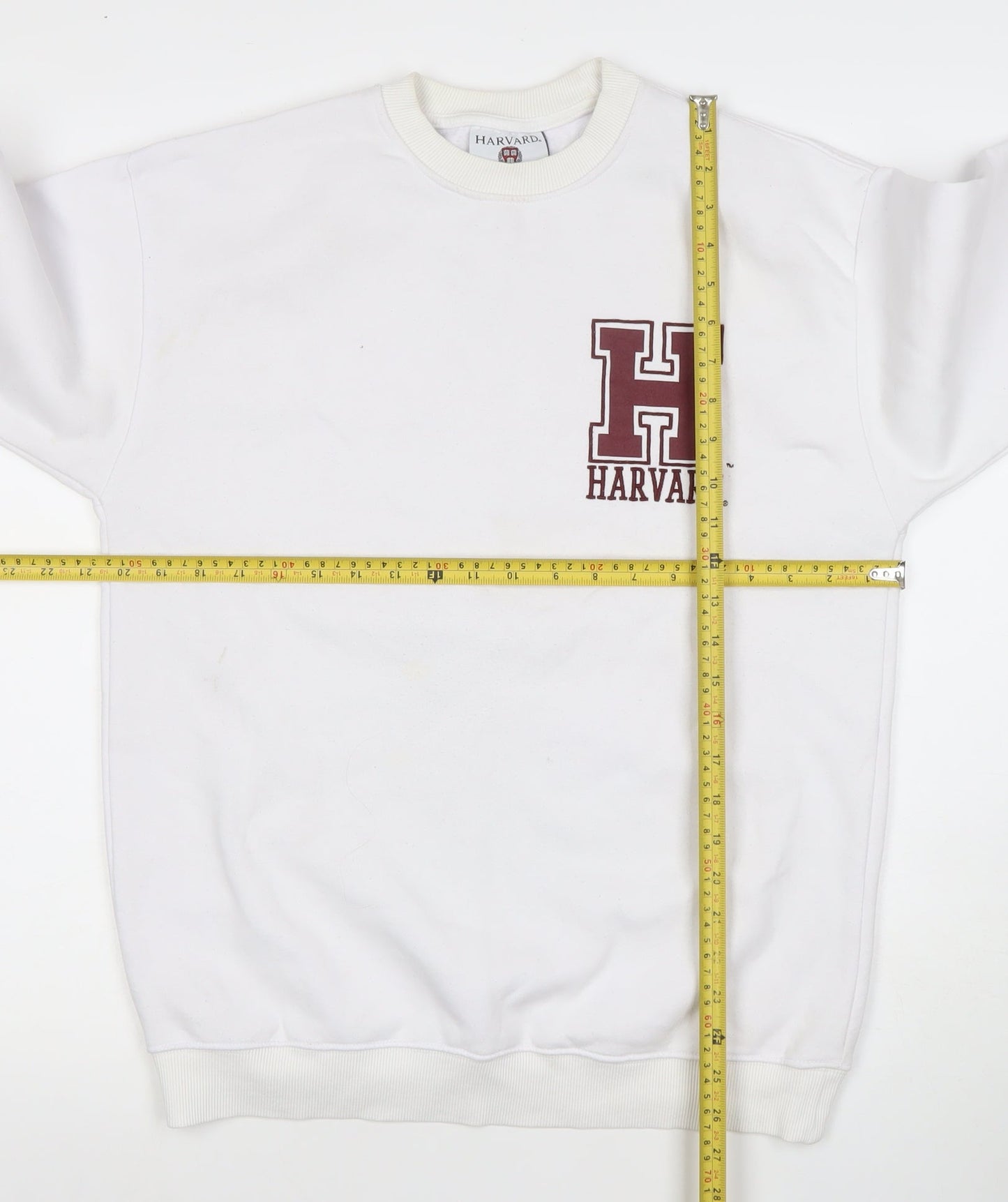 Harvard Mens White Crew Neck Pullover Sweatshirt Size S Regular Fit