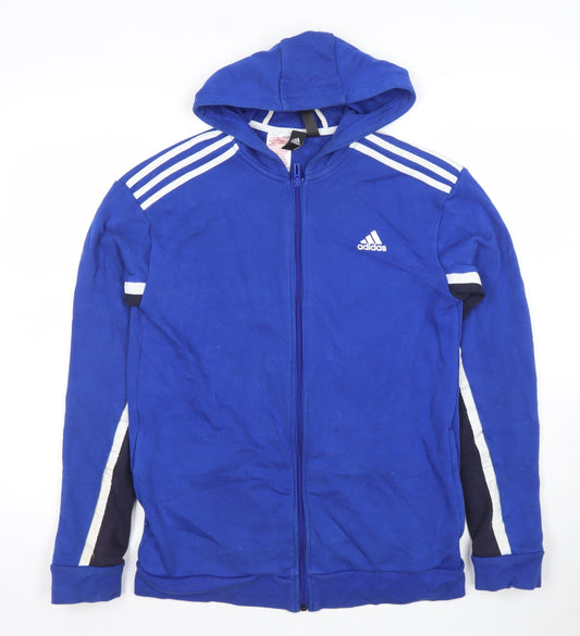 Adidas Boys Blue Full Zip Hoodie Size 11-12 Years Cotton Blend